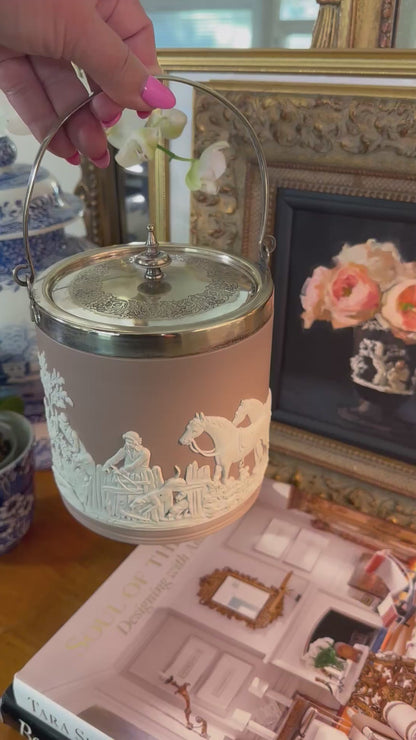 Antique Edwardian Wedgwood Lilac Jasper Dip & Silver Plate Biscuit Barrel, England c.1903, 5.25"