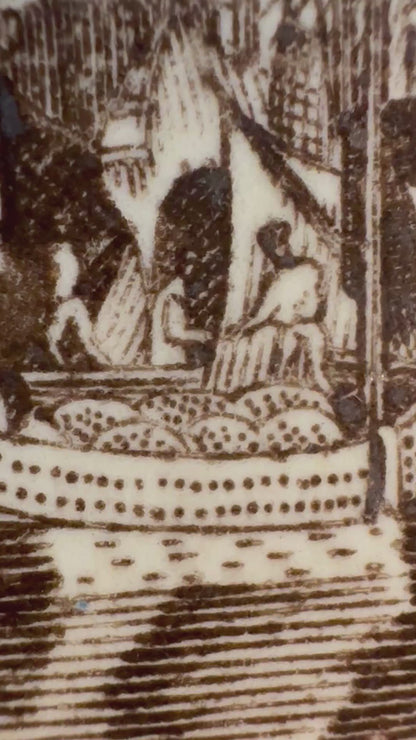 Antique Brown Transferware "FERRARA" Plate by Andrea Galvani, Made in Italy, 7.25"