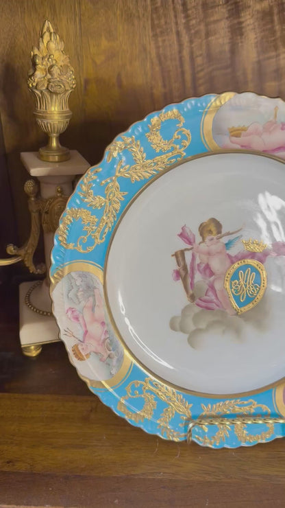 Gorgeous Pair of Cherub 11” Charger Hand Painted Gilt Charger Plates