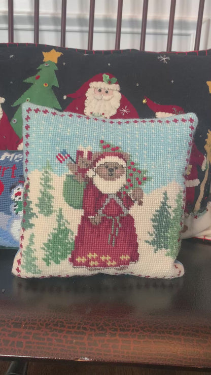 Needlepoint Santa Bear pillow