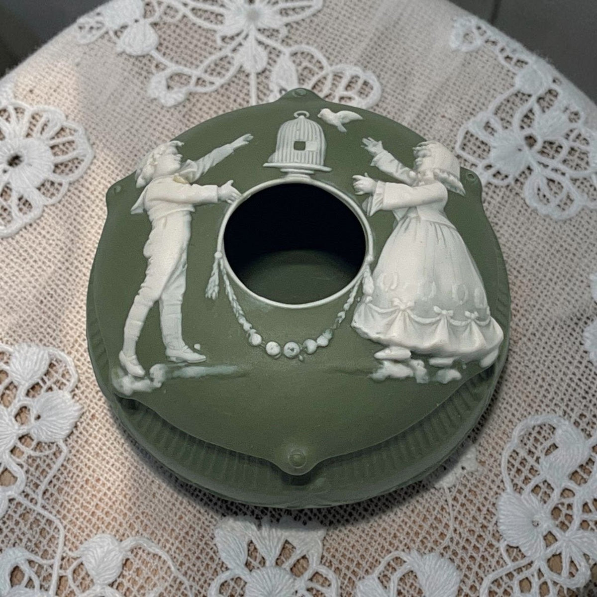 Vintage Green Jasperware Hair Catcher, Unique!