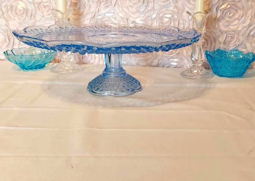 Ice blue glass footed hobnail cake stand, Gorham Emily's Attic, Just Stunning!