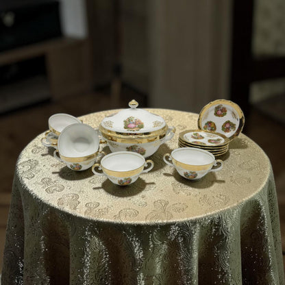 Italy Fine Porcelain Tureen soup set, 22k gold trim