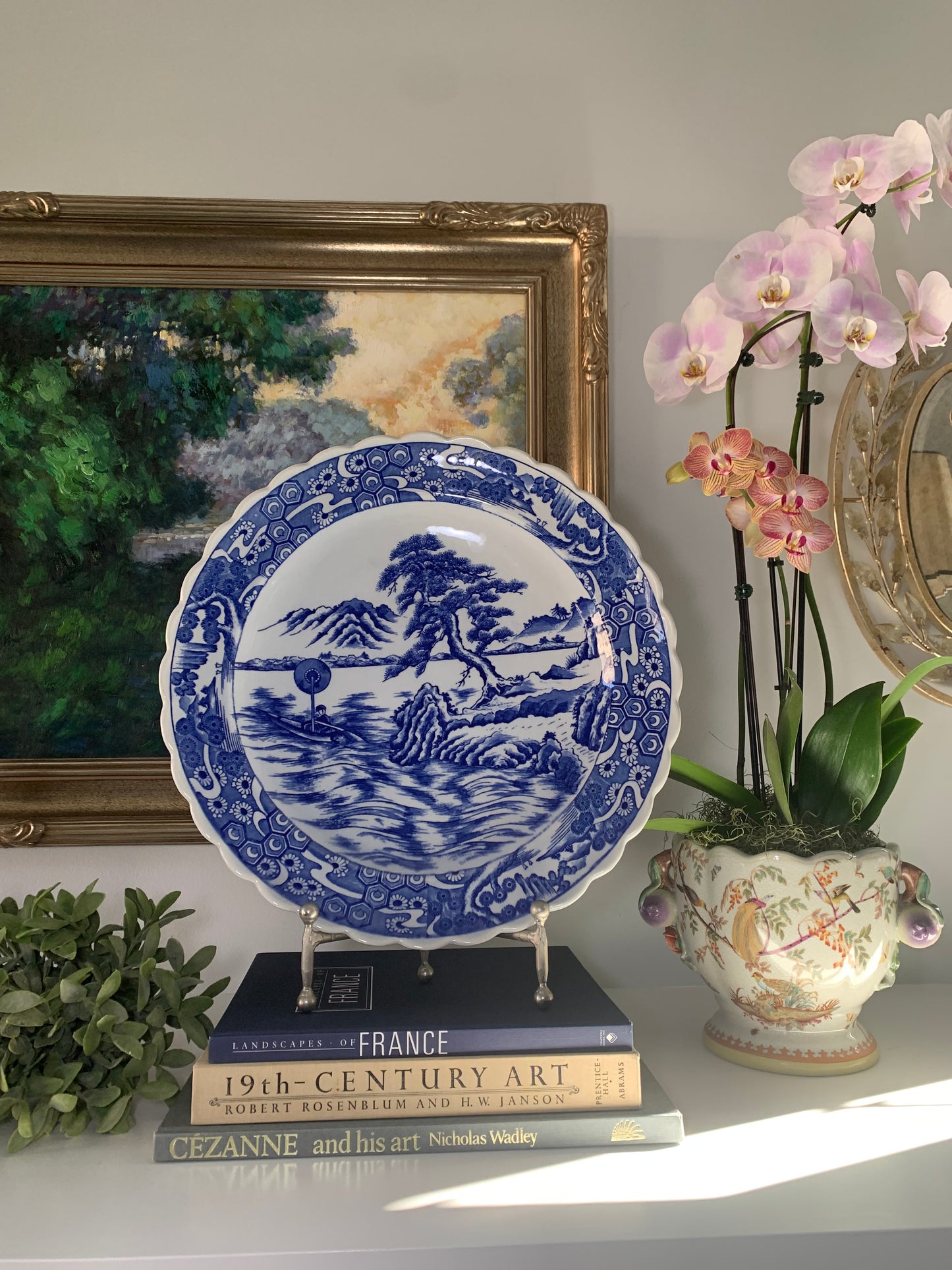 STUNNING! Extra Large 16" Chinoiserie Blue & White Charger - Pristine!