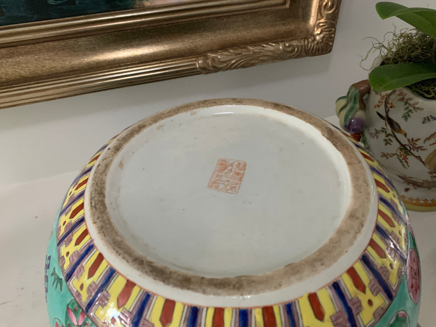 Large Chinese Porcelain Famille Rose Bowl Signed
