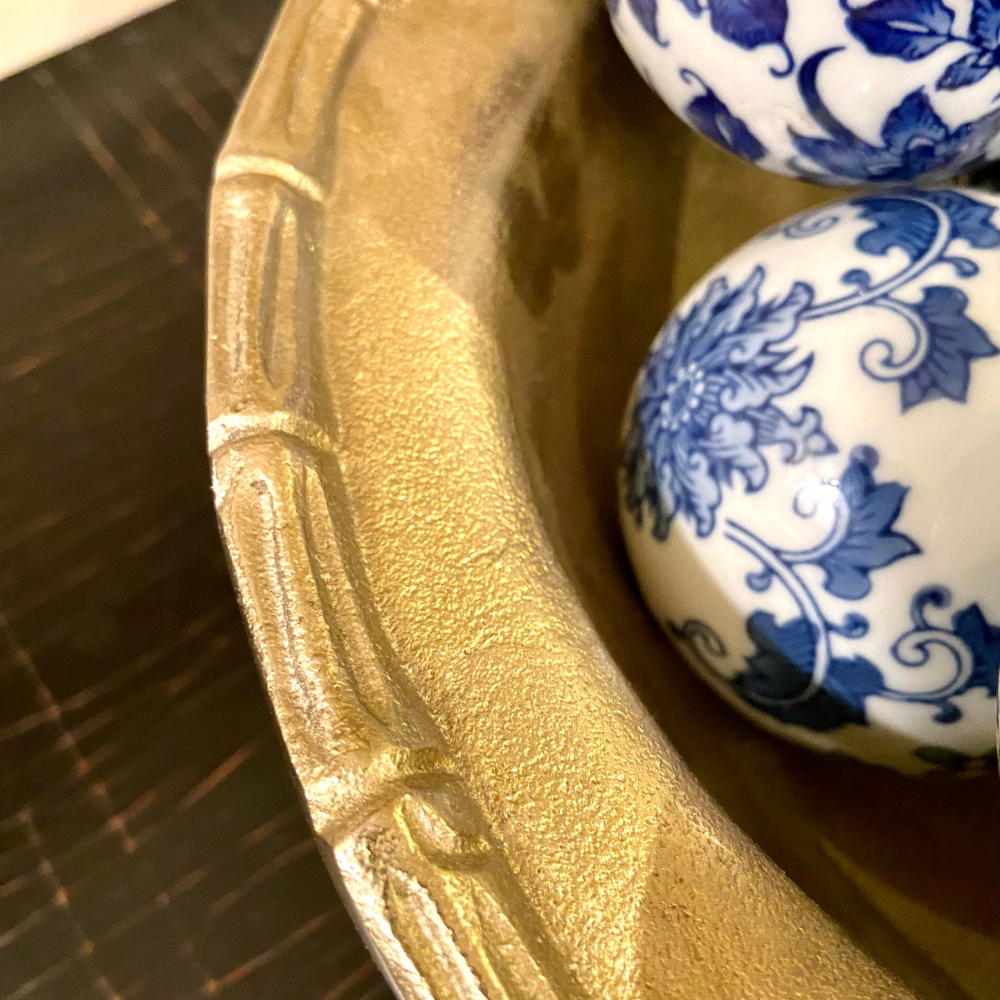 Chic brushed gold faux bamboo large serving bowl by designer Tahari.