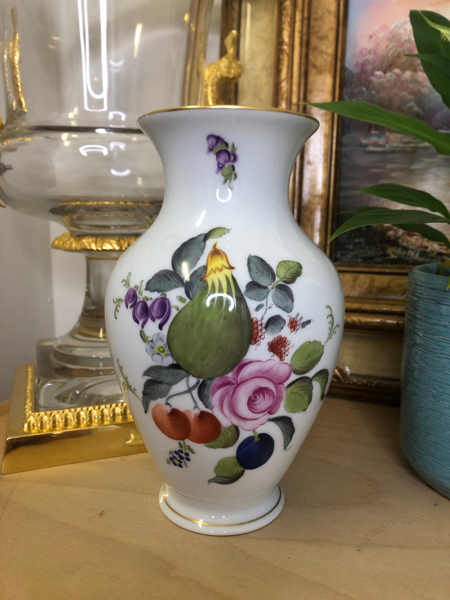 Vintage Herend "Printemps" Vase with Flowers, 7" Tall - As Is