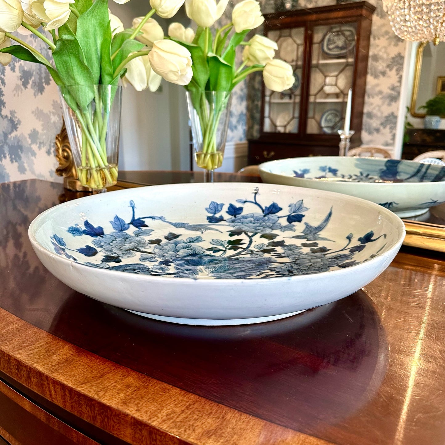 XLarge Chinese Blue & White Shallow Bowl/Charger, 19”D -Pristine!