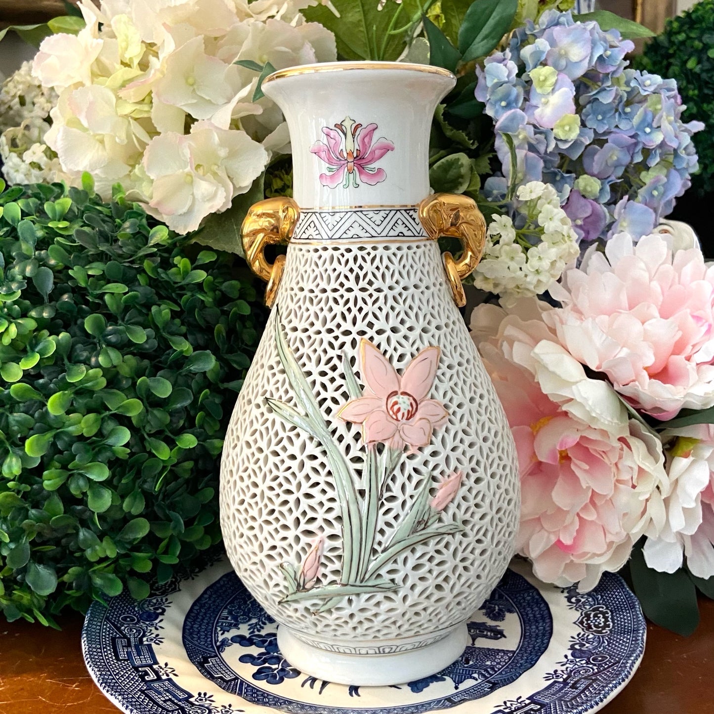 Vintage Blanc de chine chinoiserie porcelain vase.