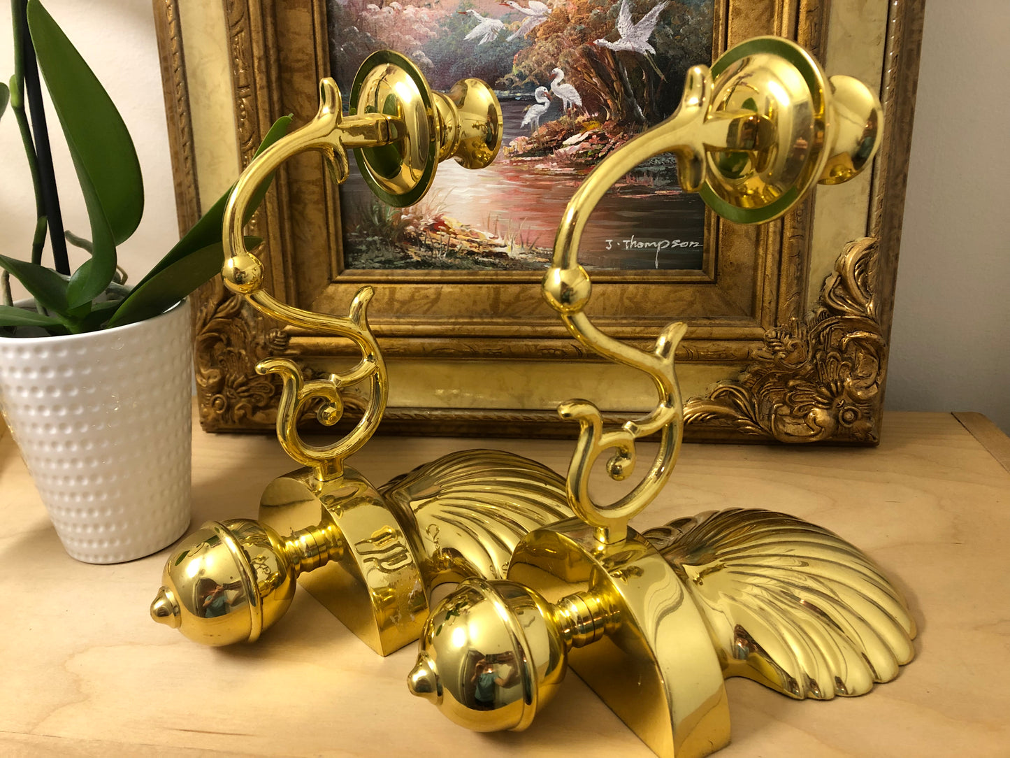 Gorgeous Brass Shell Wall Sconces Pair (2) - Excellent Condition!