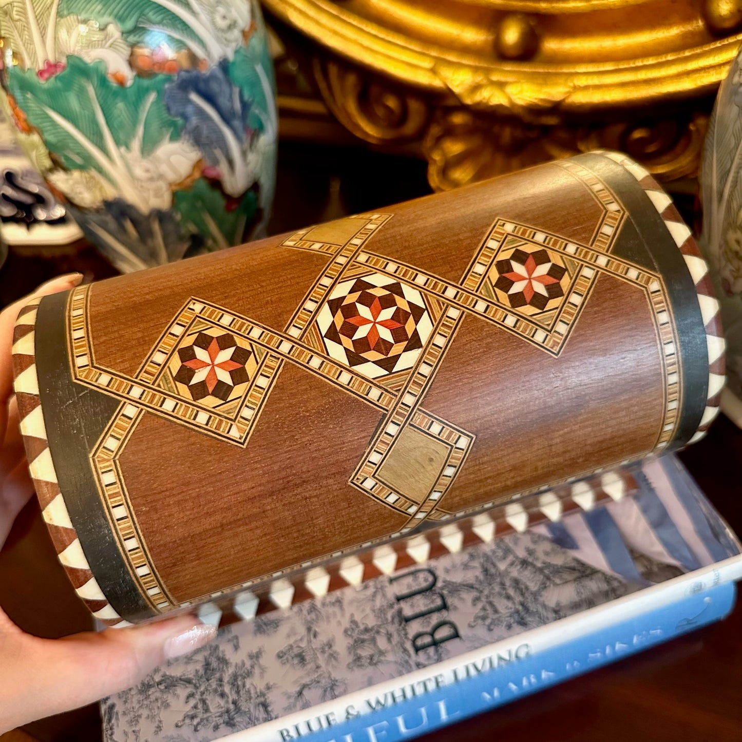 Beautiful Vintage Wood Domed Inlaid Decorative Box