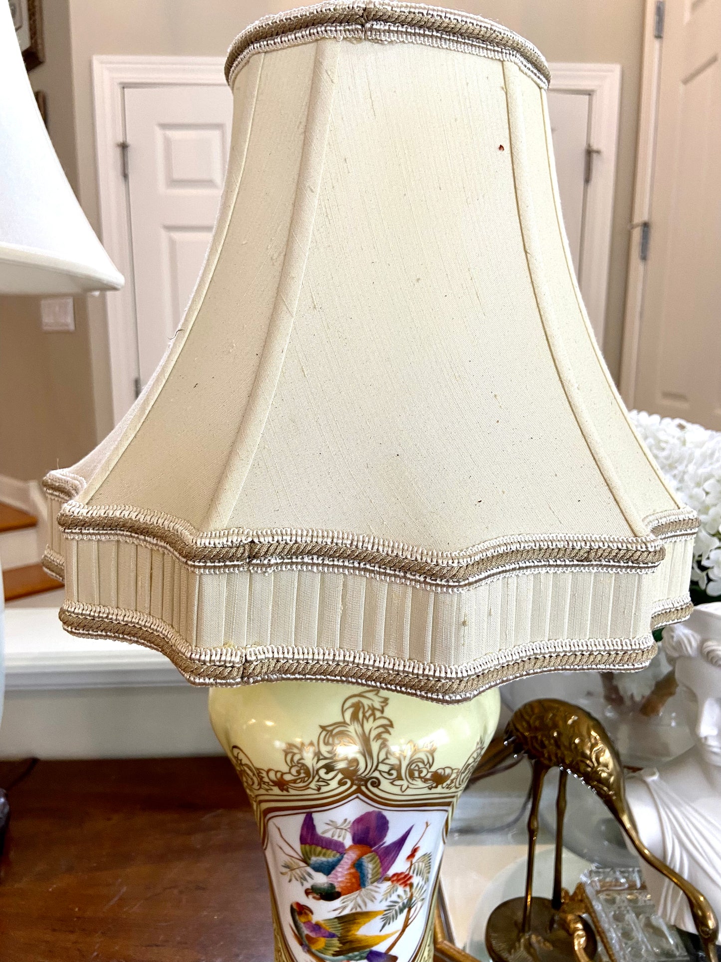 Stunning vintage designer Chelsea house porcelain bird lamp .