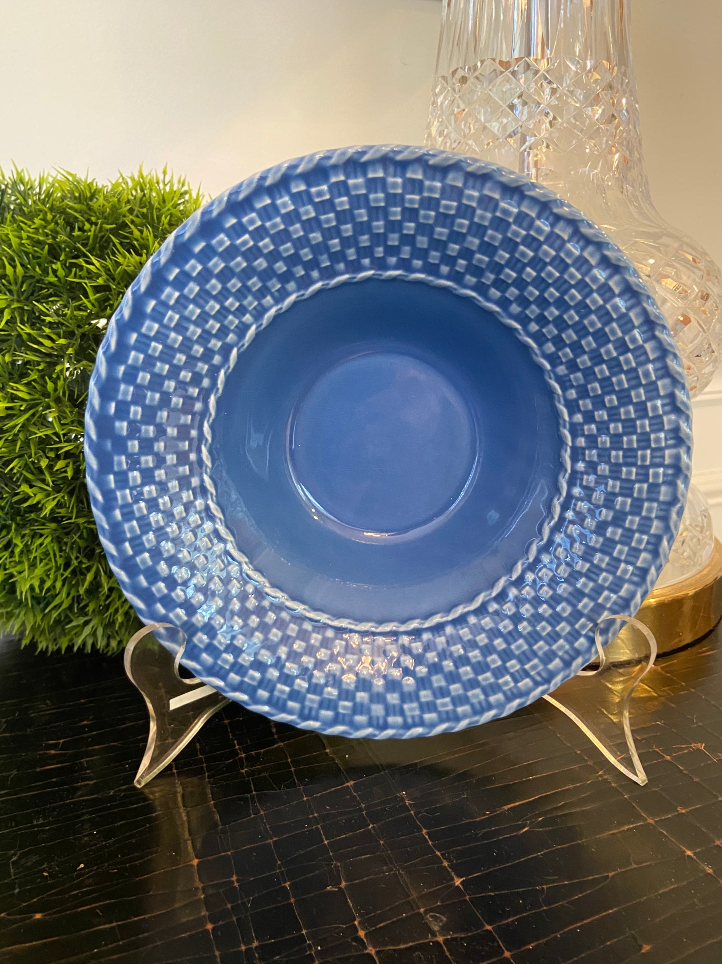 Set (2) beautiful Bordallo Pinheiro blue  basketweave bowls - Pristine!
