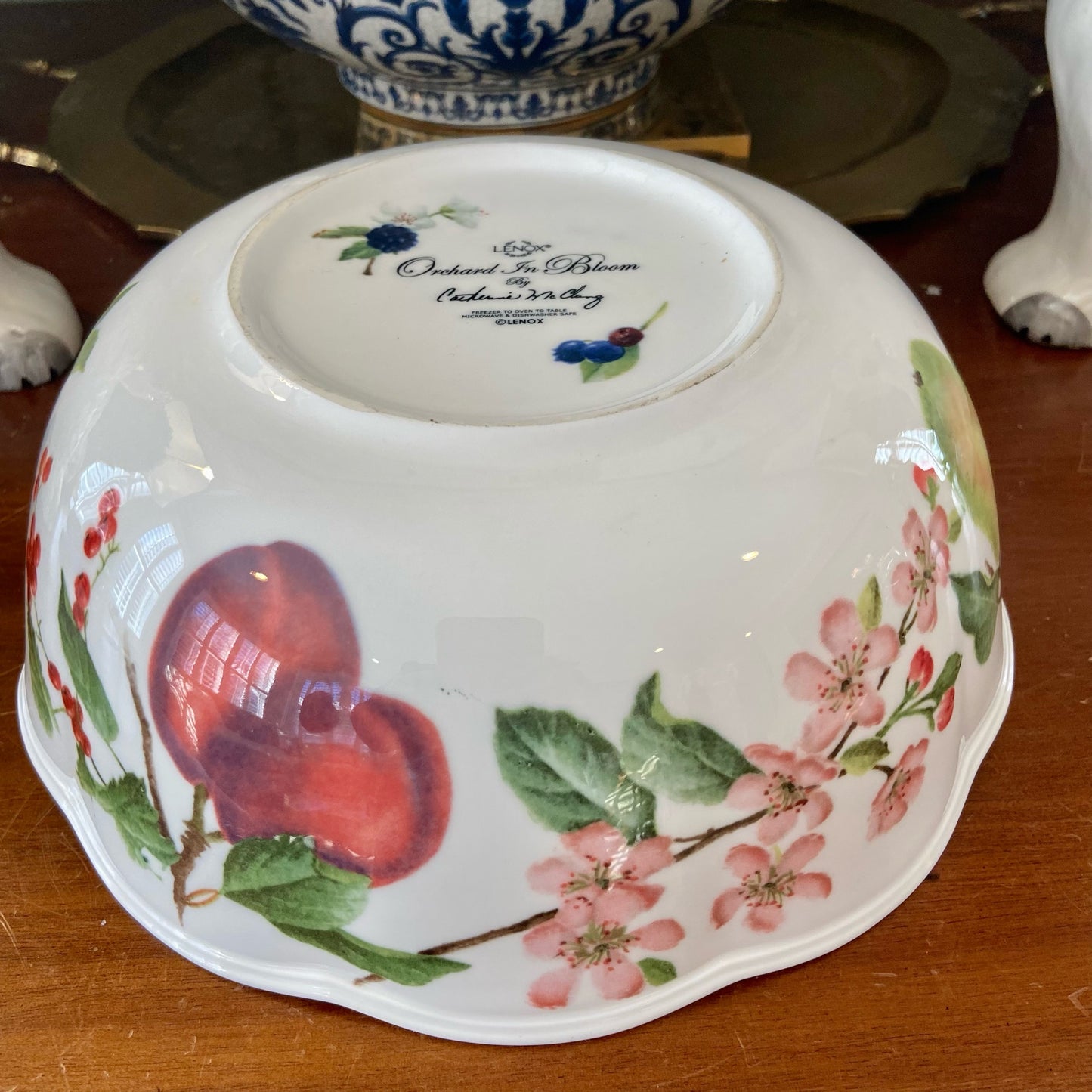 Vintage Lenox “Orchids in Bloom” scalloped edge large porcelain bowl.