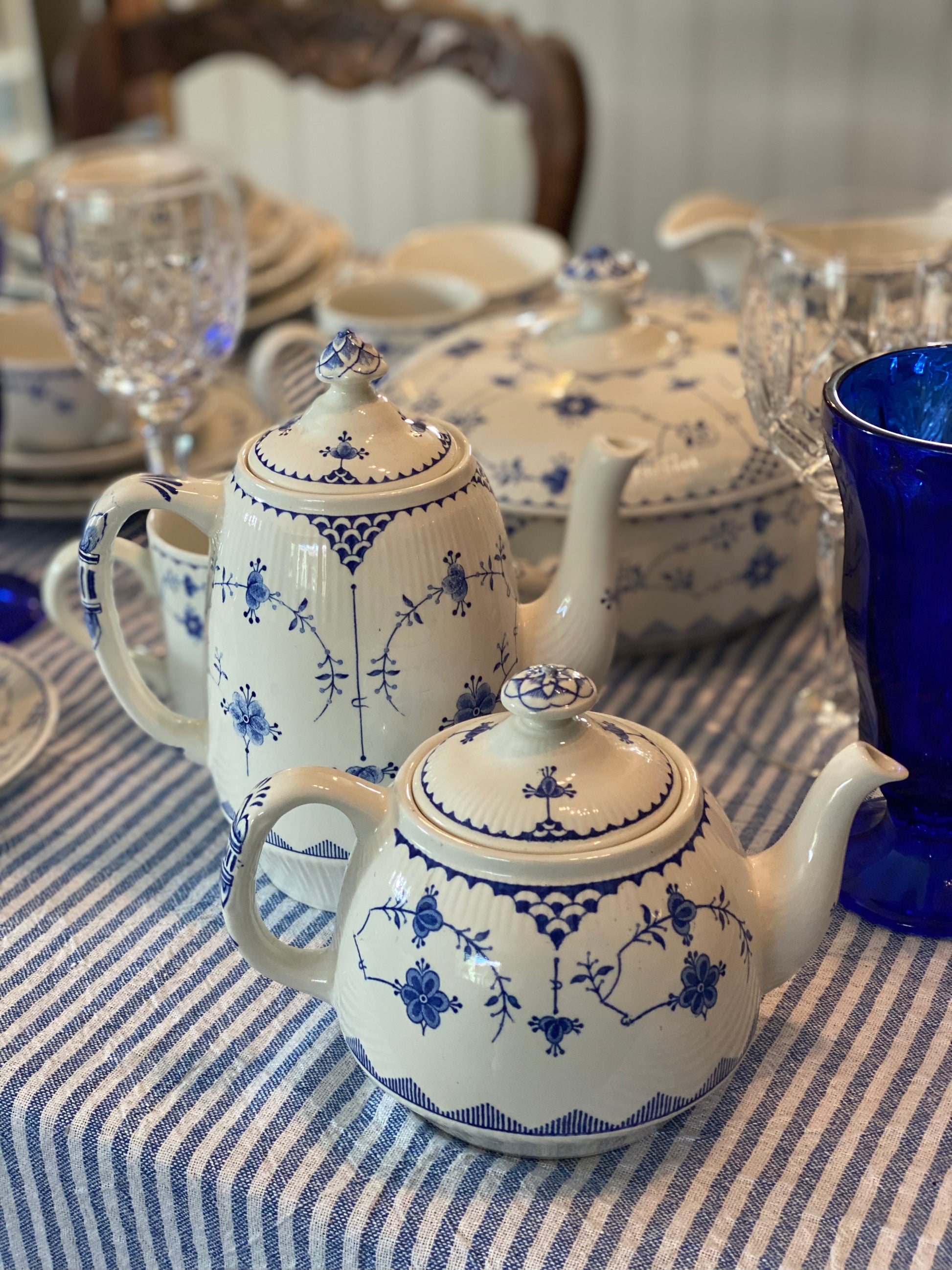 Vintage Blue White Denmark China Made in England by Furnivals. 75 pcs. Available Sold Separately
