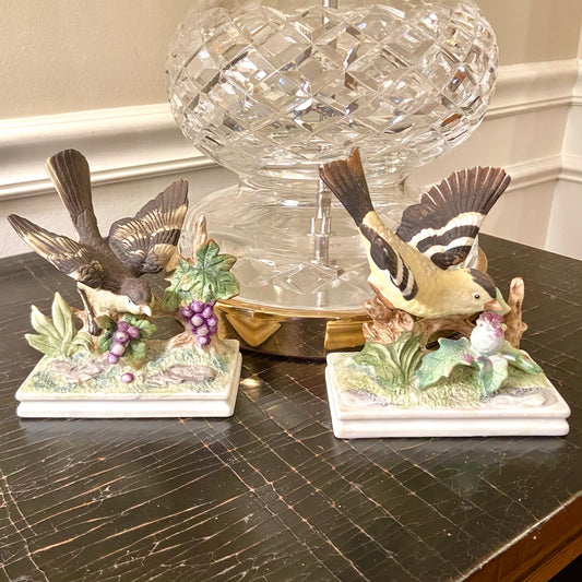 Set of two vintage porcelain bird figurines by designer Royal Crown