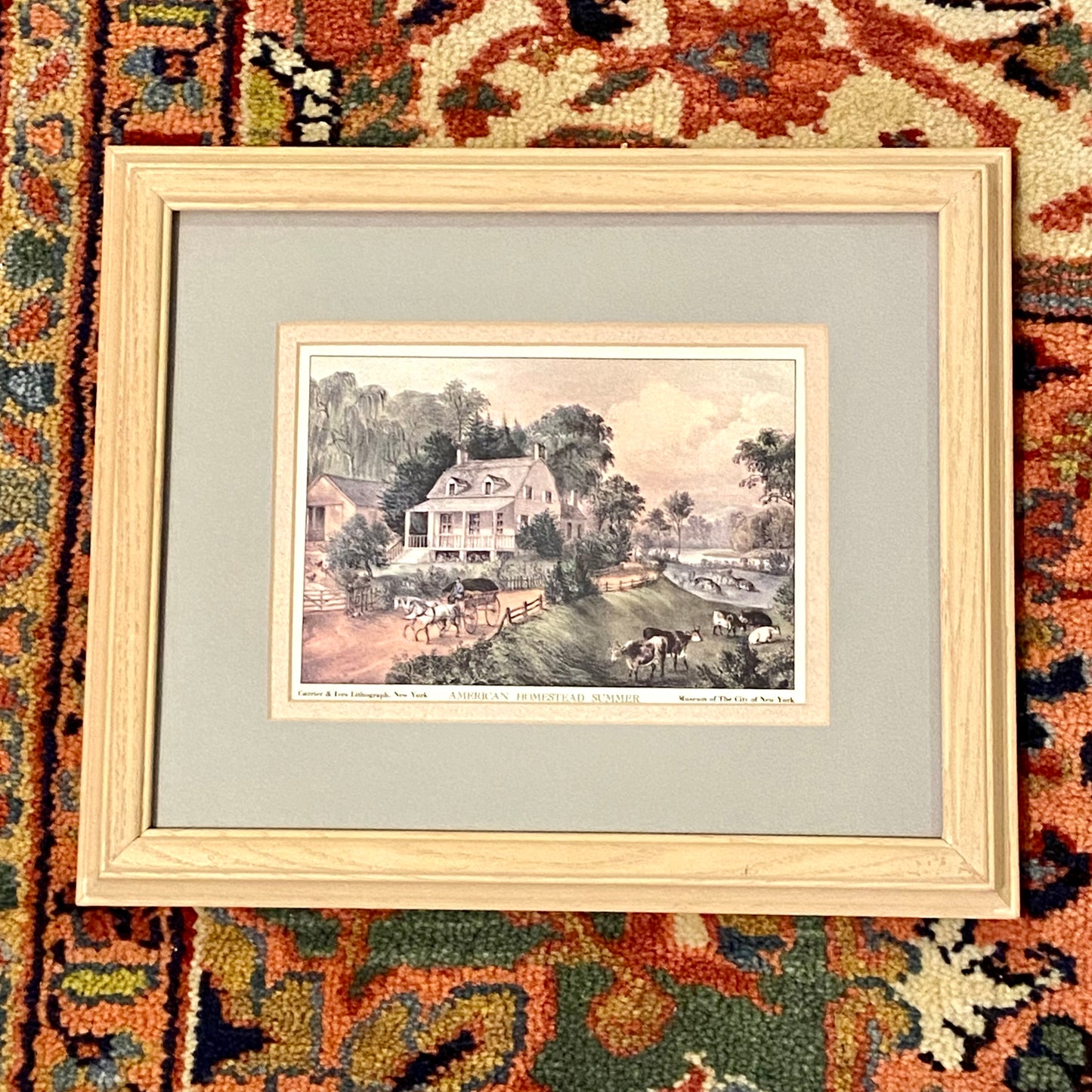 Set of three custom framed Currier & Ives Lithographs wall art .