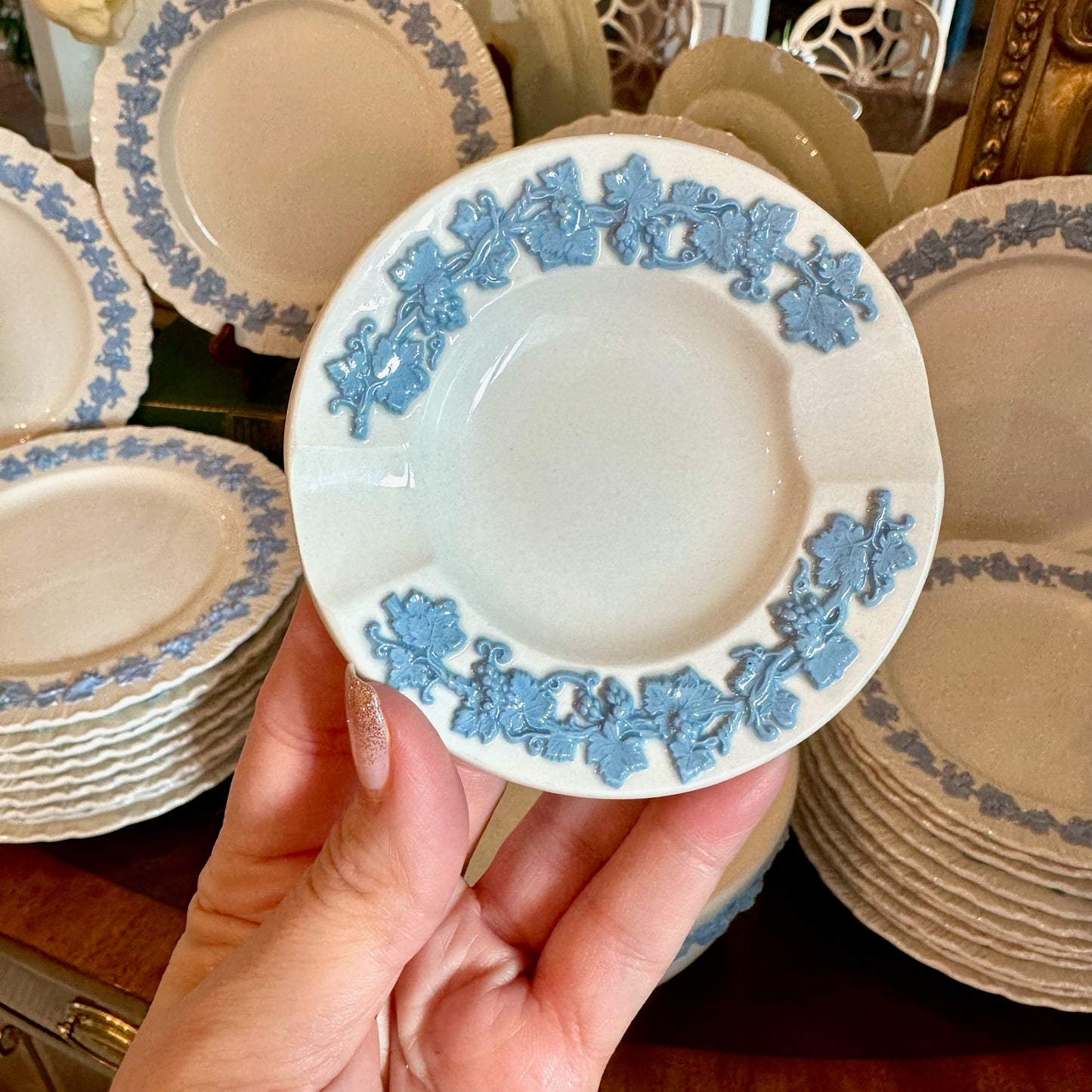 Gorgeous Vintage Wedgwood Queensware Dishes w Shell Edge Blue & White