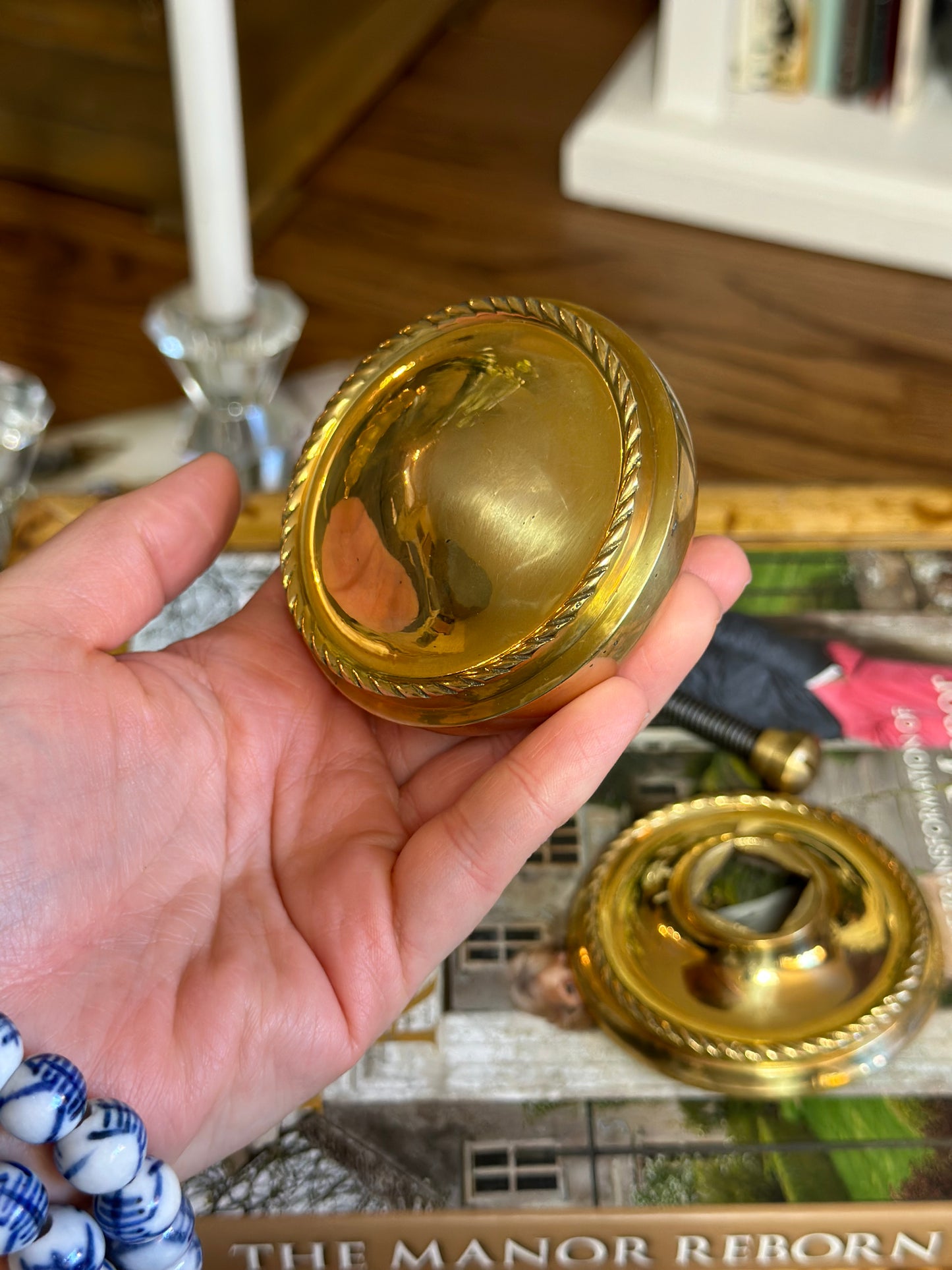 Vintage Brass Door Knob, 3”D, excellent and bright brass! No flaws.
