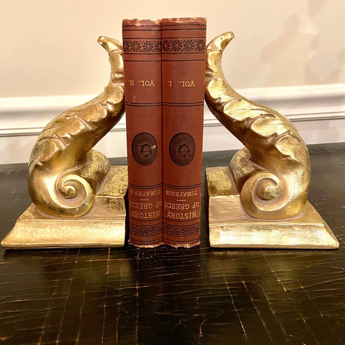 Pair of gorgeous acorn gold scroll decor or bookends