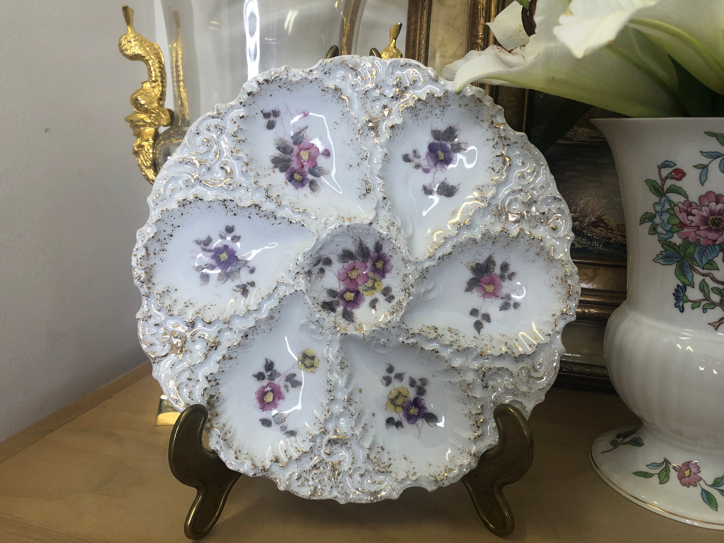Stunning Made In Germany Floral Oyster Plate - As Is!