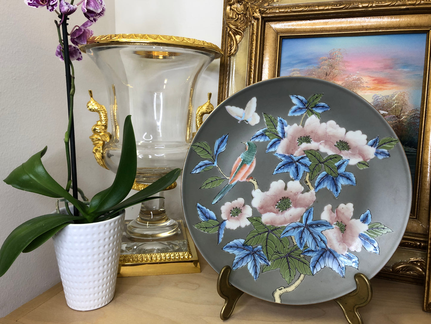 Vintage Chinoiserie Plate with Bird and Flowers- Excellent Condition!
