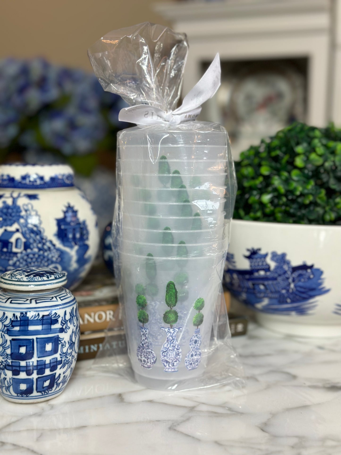Blue & White Topiary Reusable Cup Set (10)