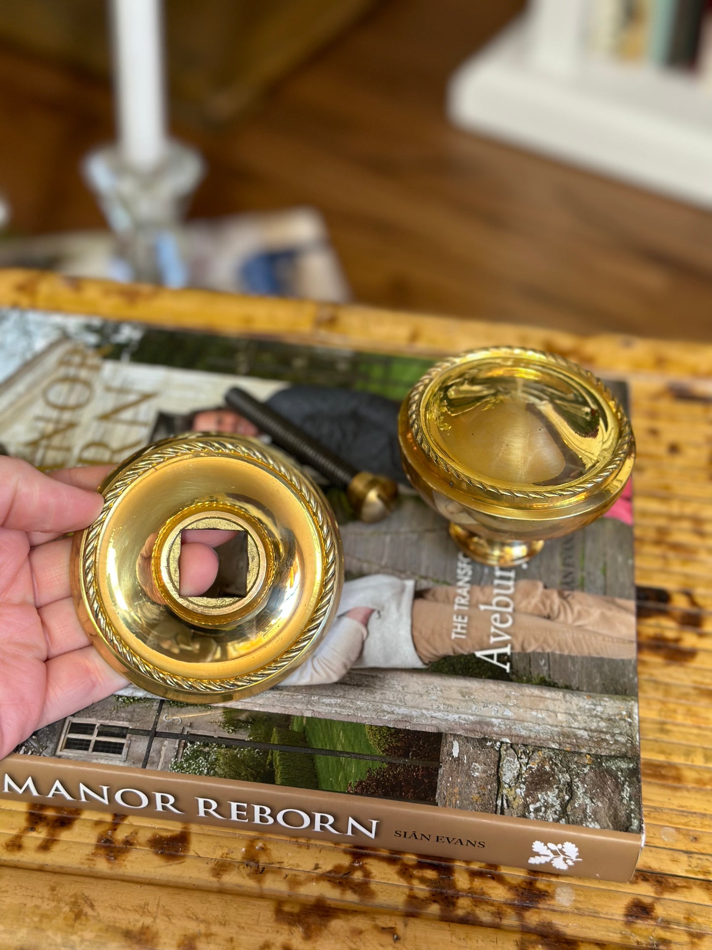 Vintage Brass Door Knob, 3”D, excellent and bright brass! No flaws.