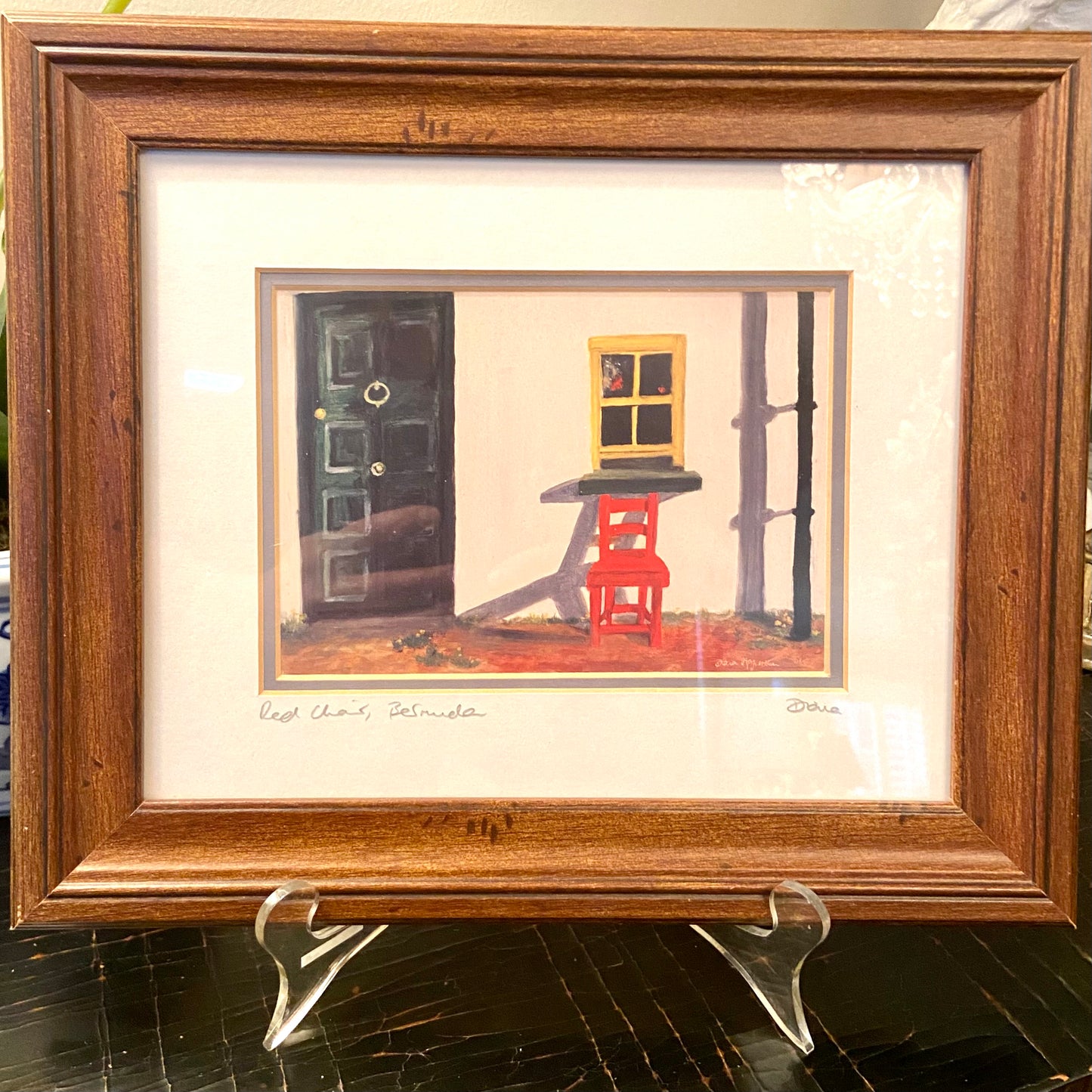 Vintage framed color print signed by artist Diane Higginbotham of Bermuda.