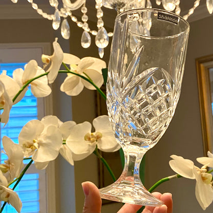 Set of 4 crystal water goblet stemware by designer Shannon Crystal.