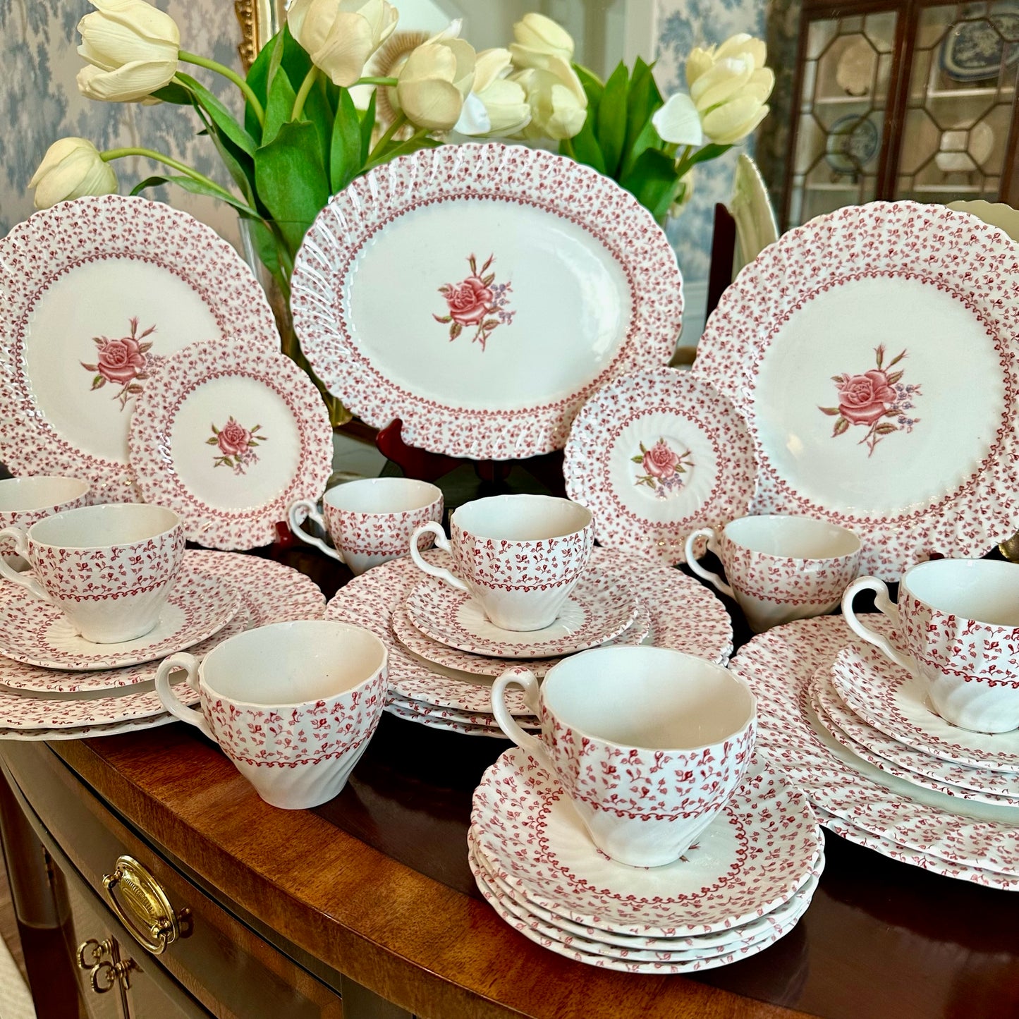 Prettiest Set of “Rose Bouquet” dishes by Johnson Bros