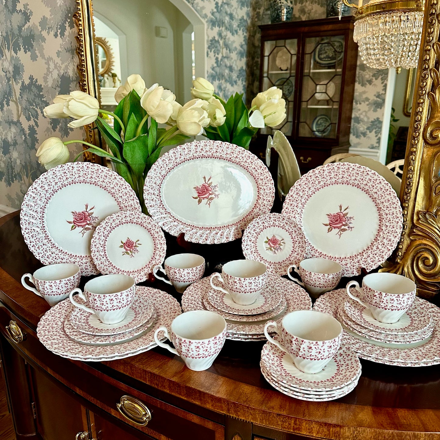 Prettiest Set of “Rose Bouquet” dishes by Johnson Bros