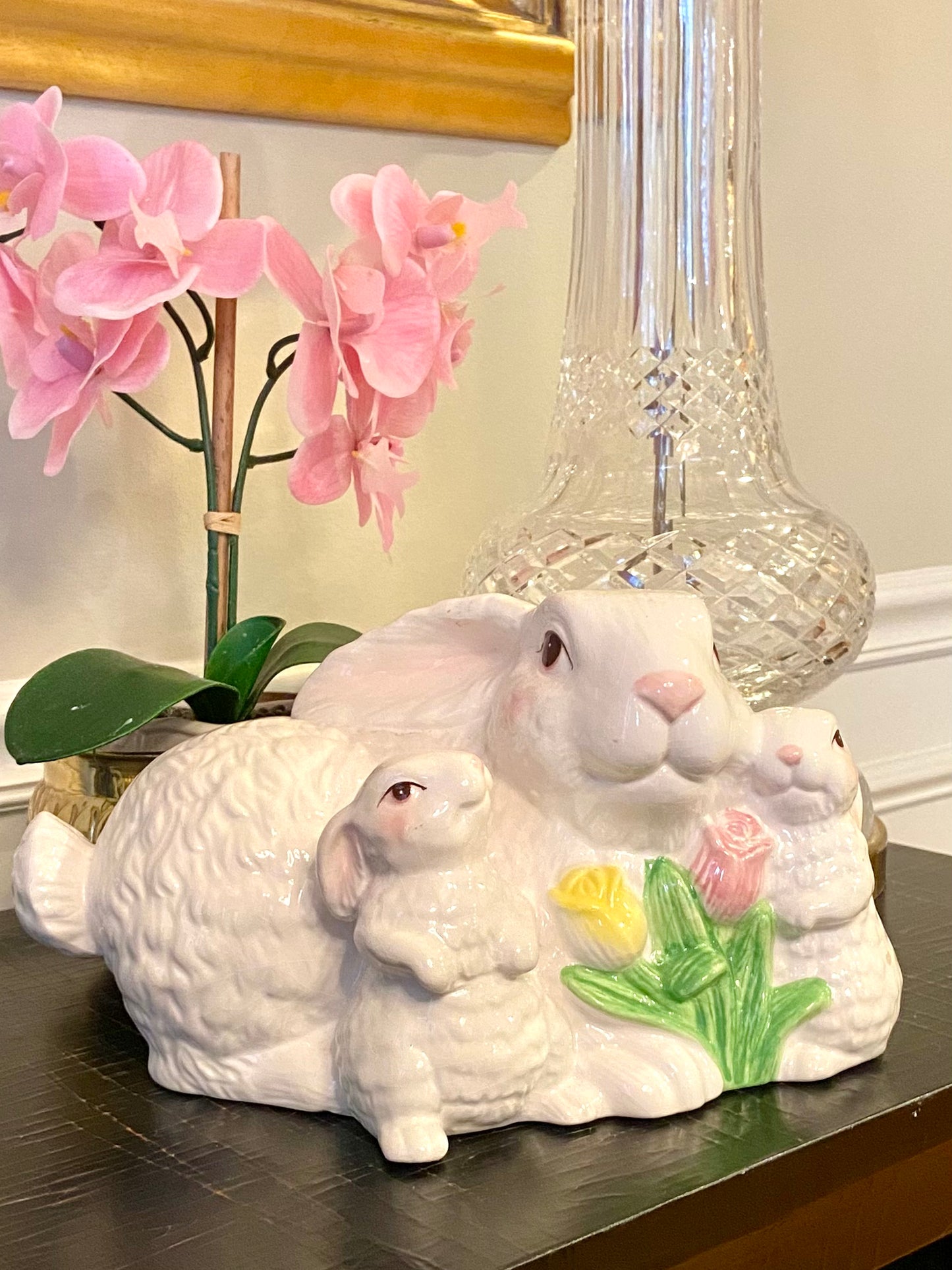 Vintage big bunny and her babies large ceramic centerpiece