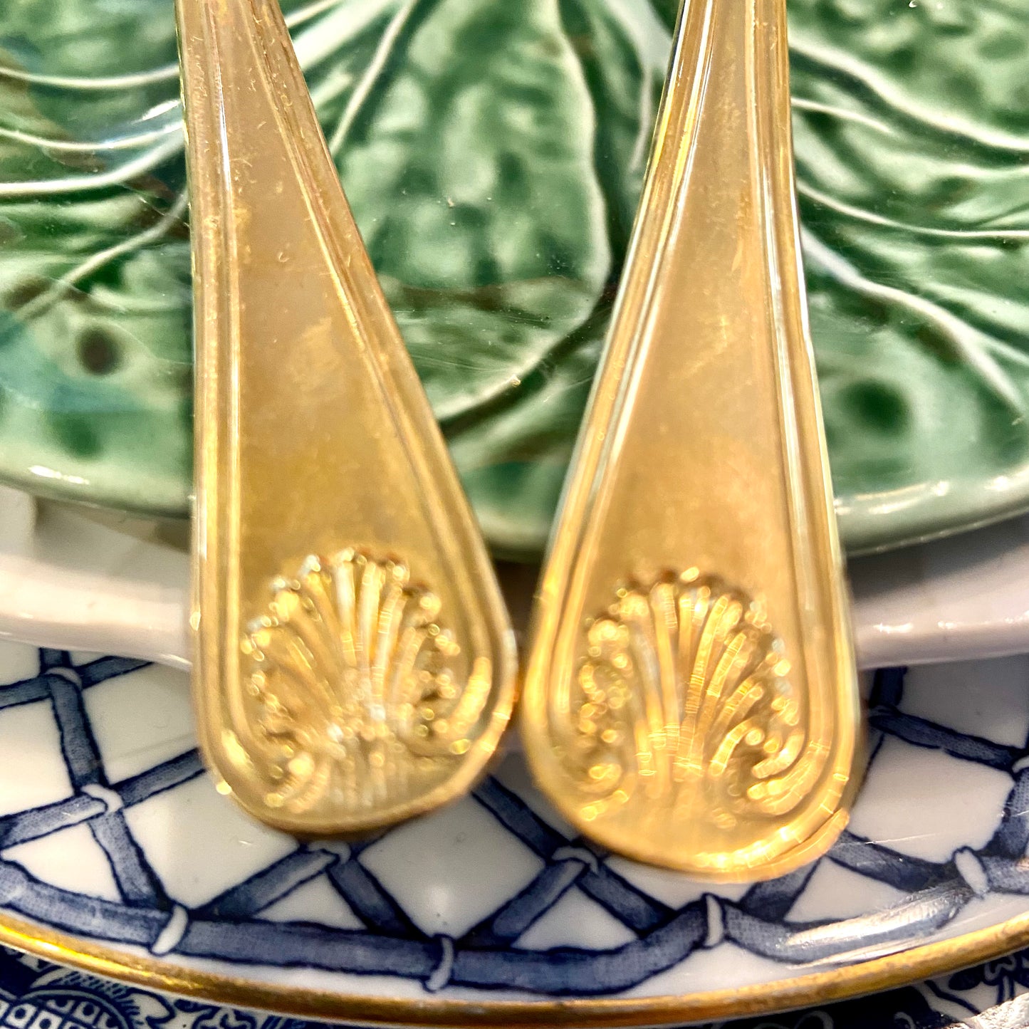 Set of 2 shiny brass serving pieces by designer Sheffield of England