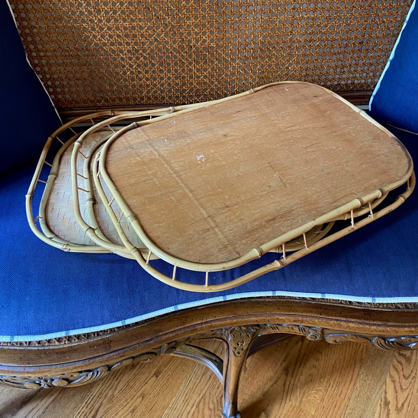 Vintage bamboo woven trays, 19 x 13 x 1.5 - Pristine!
