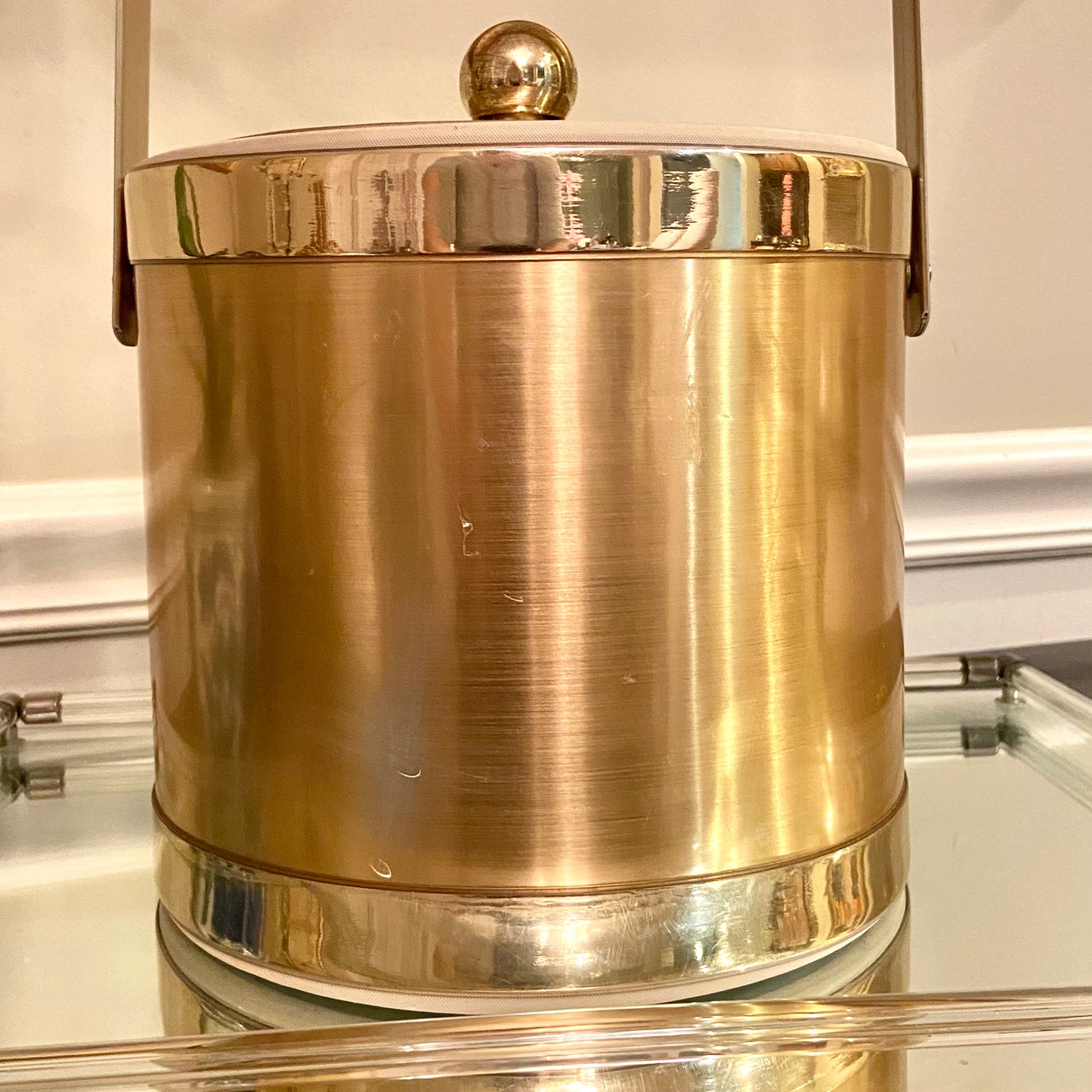 Vintage designer George’s Briard gold and brass retro ice bucket.