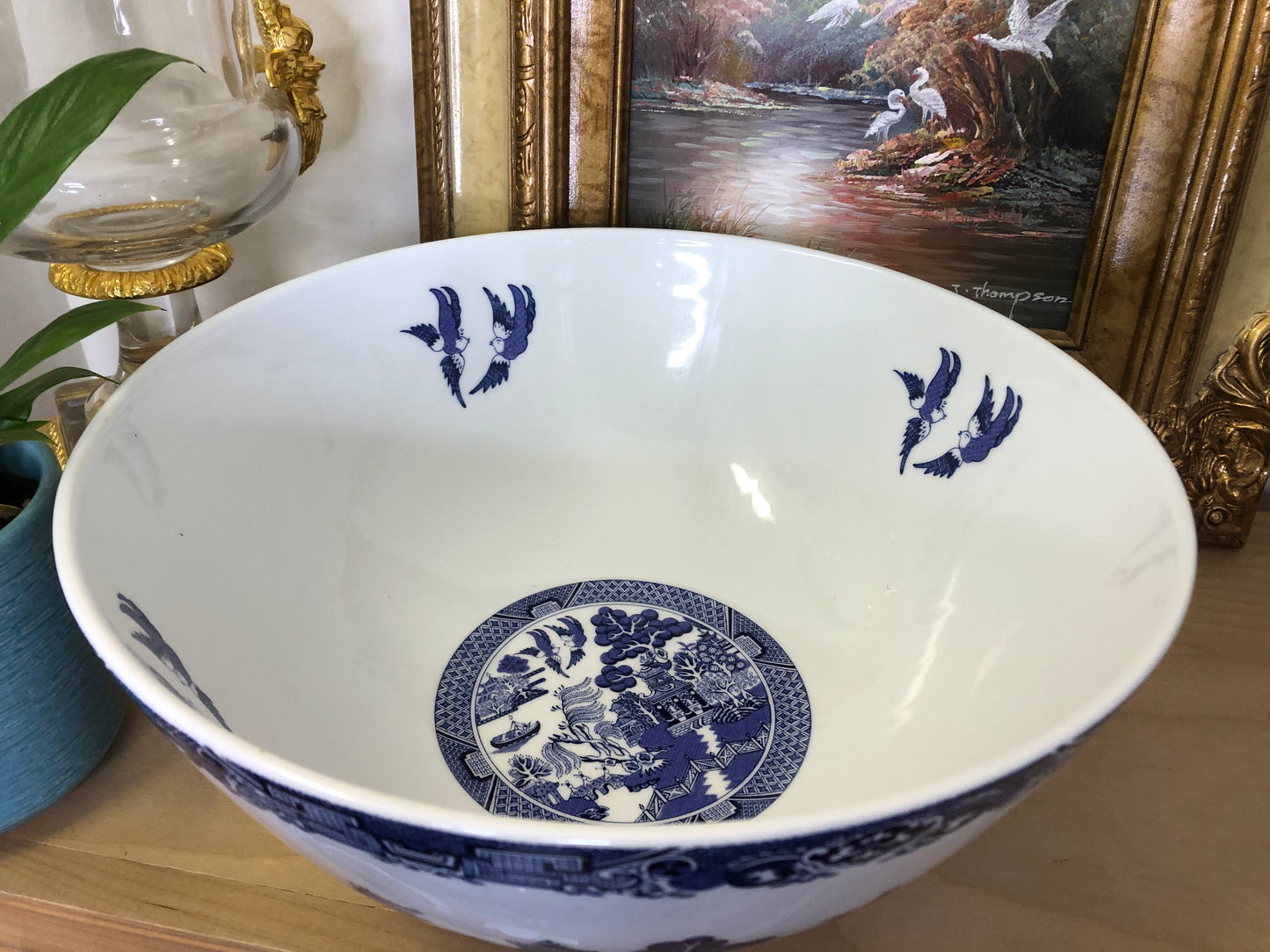 Stunning Chinoiserie Large Blue Willow Royal Cuthbertson 12 1/4” bowl- Pristine!