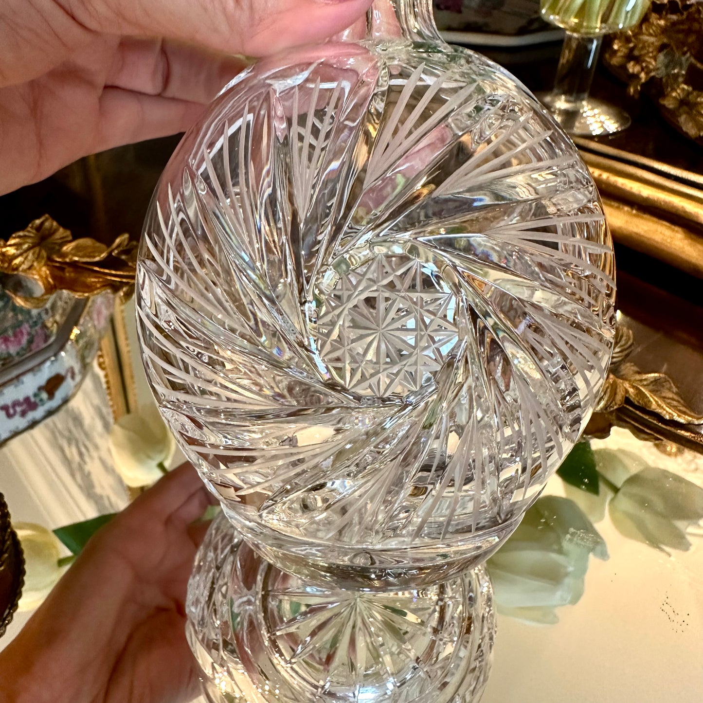 Gorgeous Large Vintage Cut Crystal Perfume Bottle w Stopper