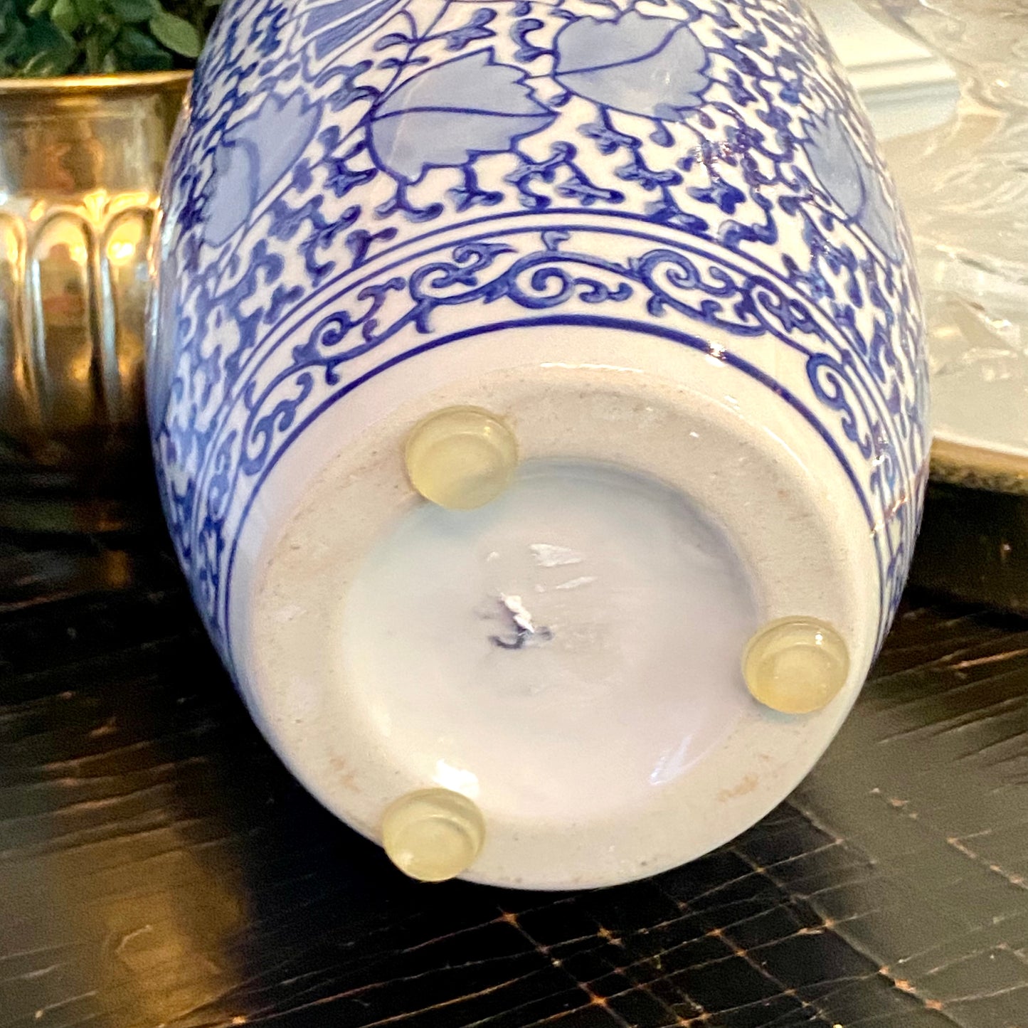 Vintage unique blue and white tall planter