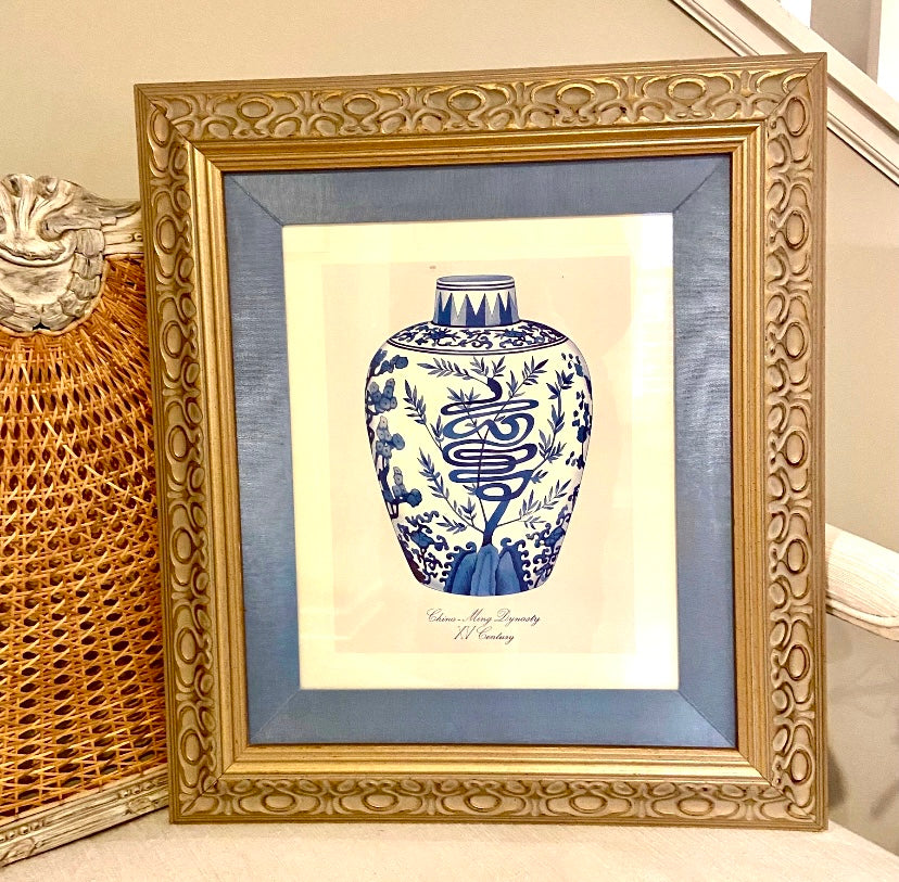 Gorgeous chinoiserie blue and white ginger jar wall art.