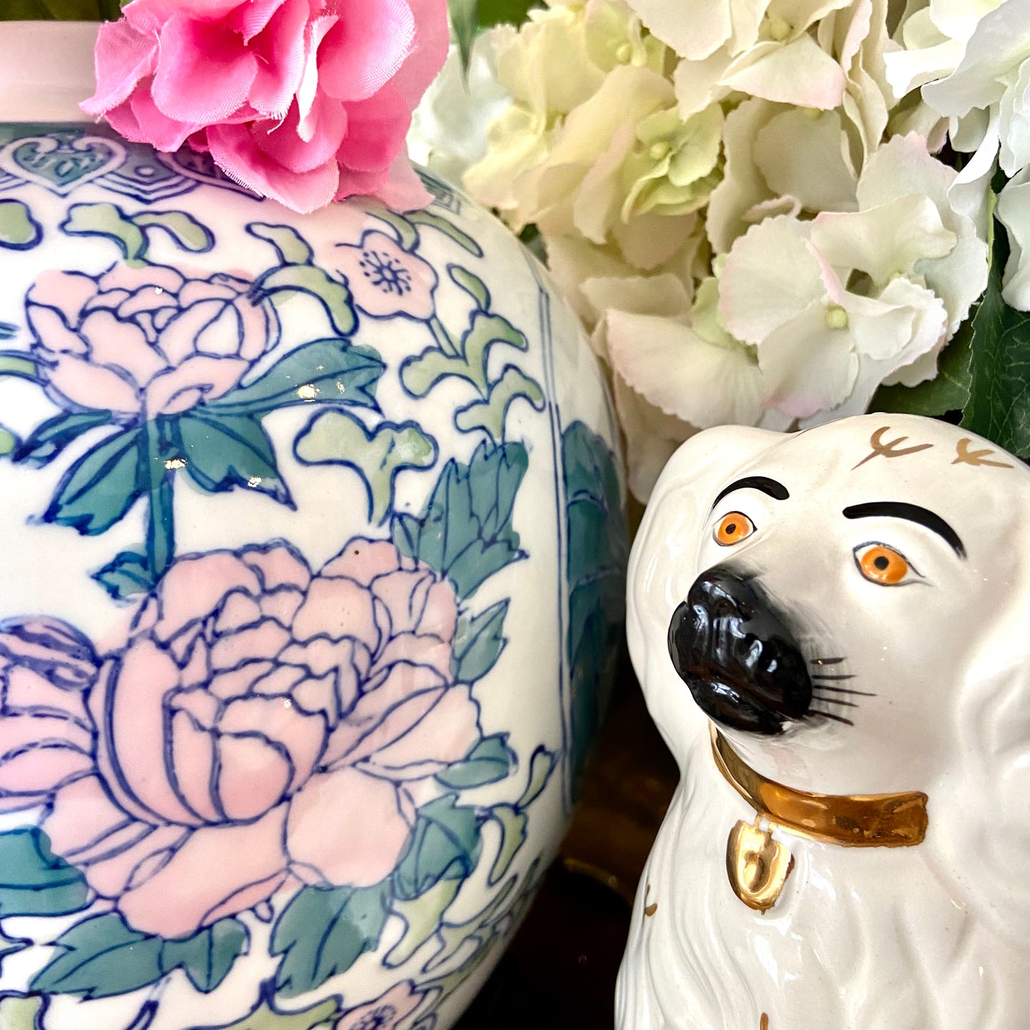 Massive chinoiserie ginger jar with bird and botanical design