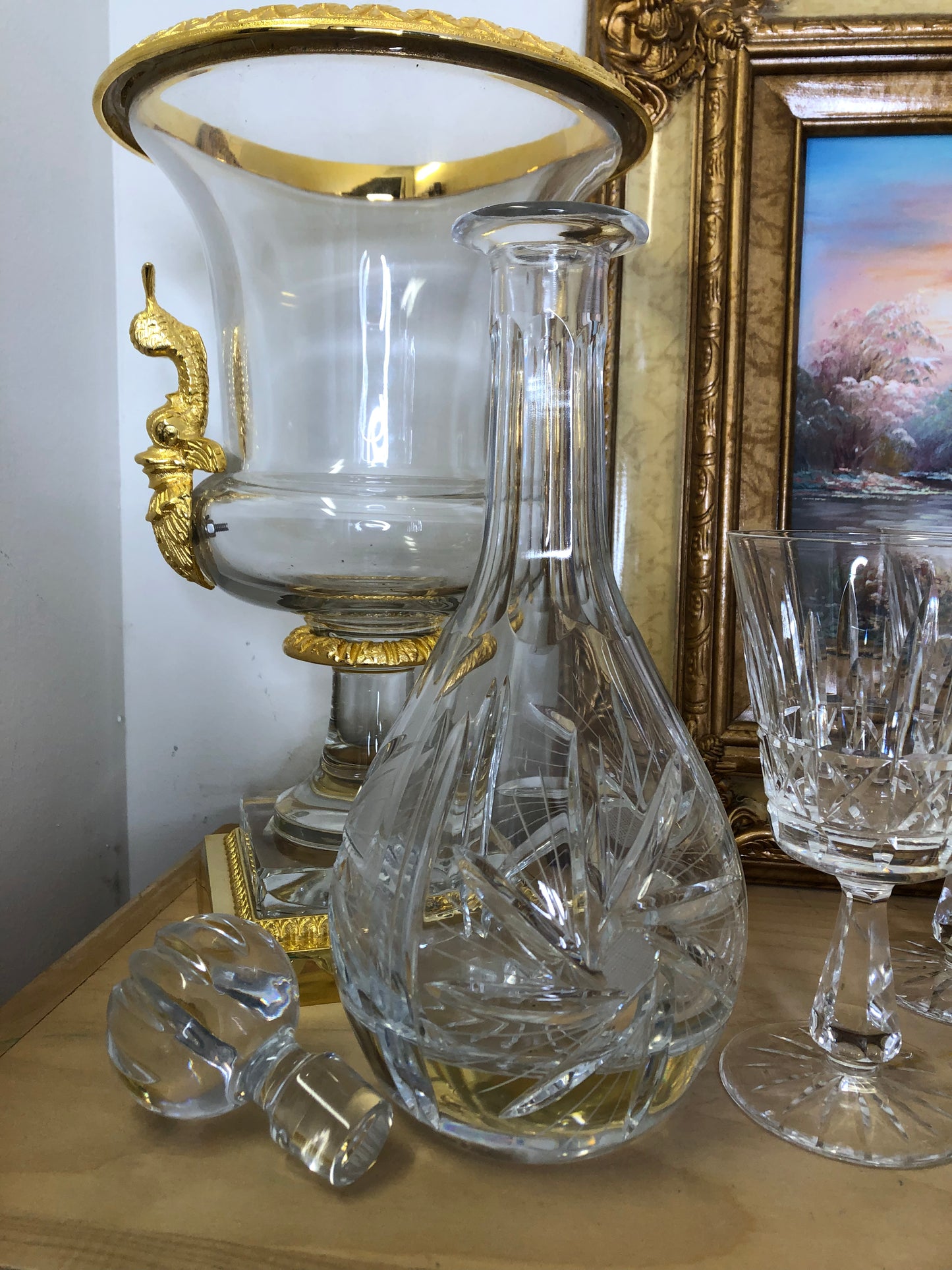 Stunning Vintage Crystal Decanter 13” tall- Pristine!