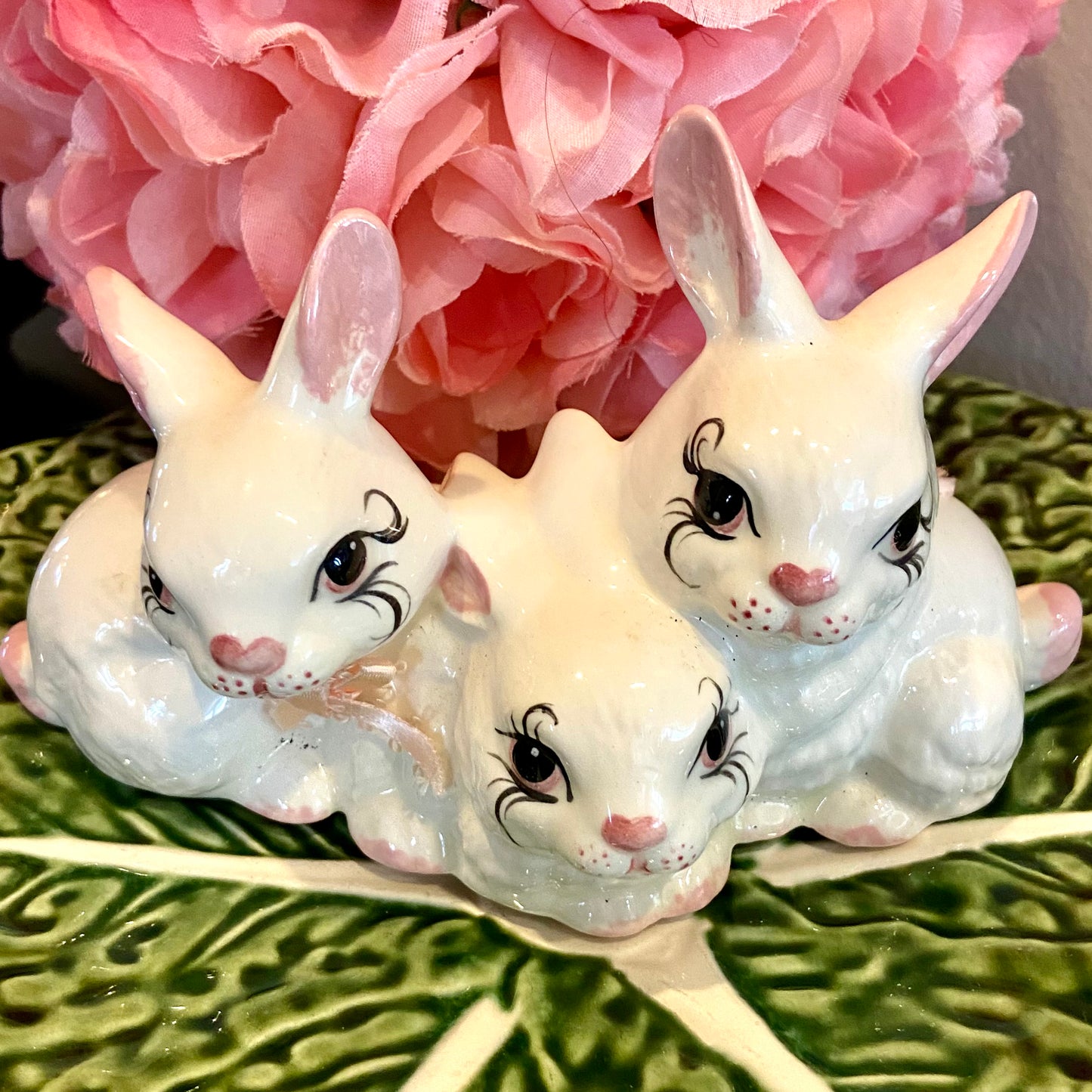 Three lil bunnies pink & white figures