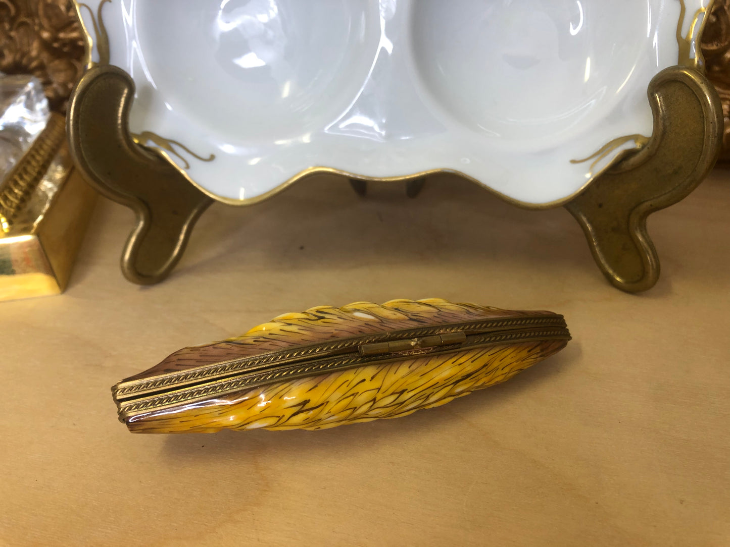 Rare Vintage Limoges Wheat Trinket Box - Pristine!