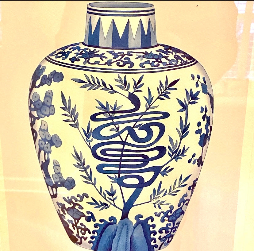 Gorgeous chinoiserie blue and white ginger jar wall art.
