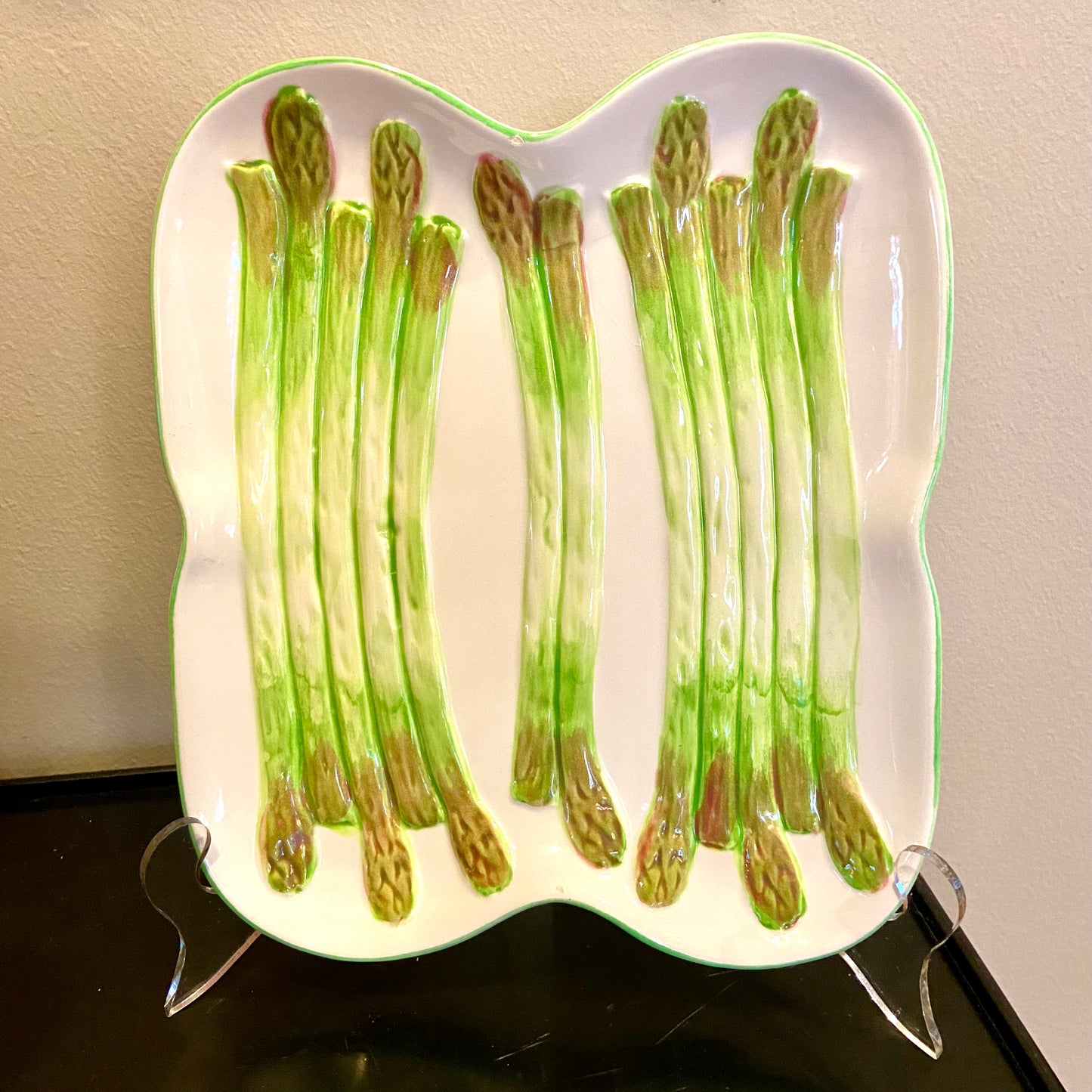 Set of 2 majolica style asparagus platter and plate