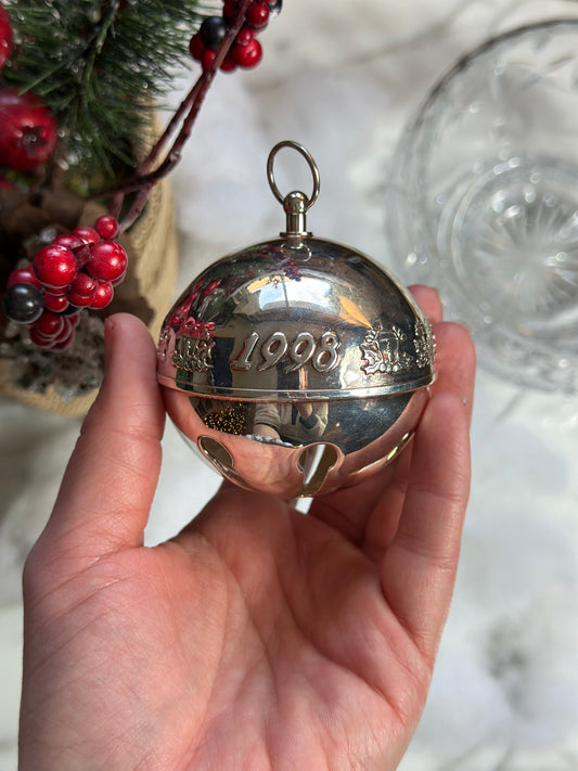 1998 Wallace Silverplate Bell Ornament, 8.5”