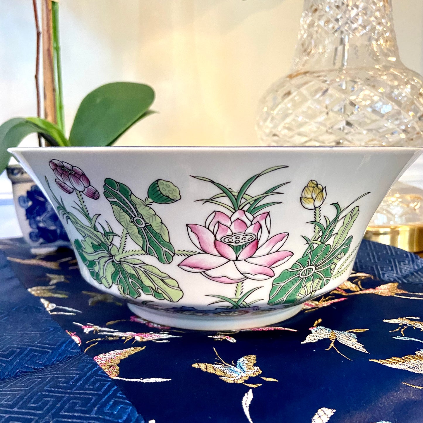 Vintage Designer Andrea by Sadek porcelain chinoiserie centerpiece bowl
