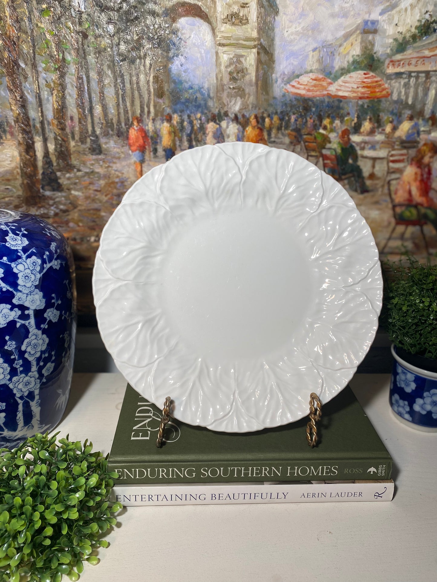 Countryware by Coalport White Cabbage Leaf Design - Made in England, 12"D - Pristine!