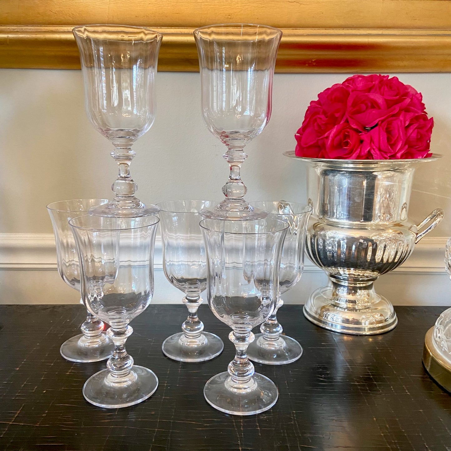 Set of 7 stunning vintage crystal tall glasses  7 in